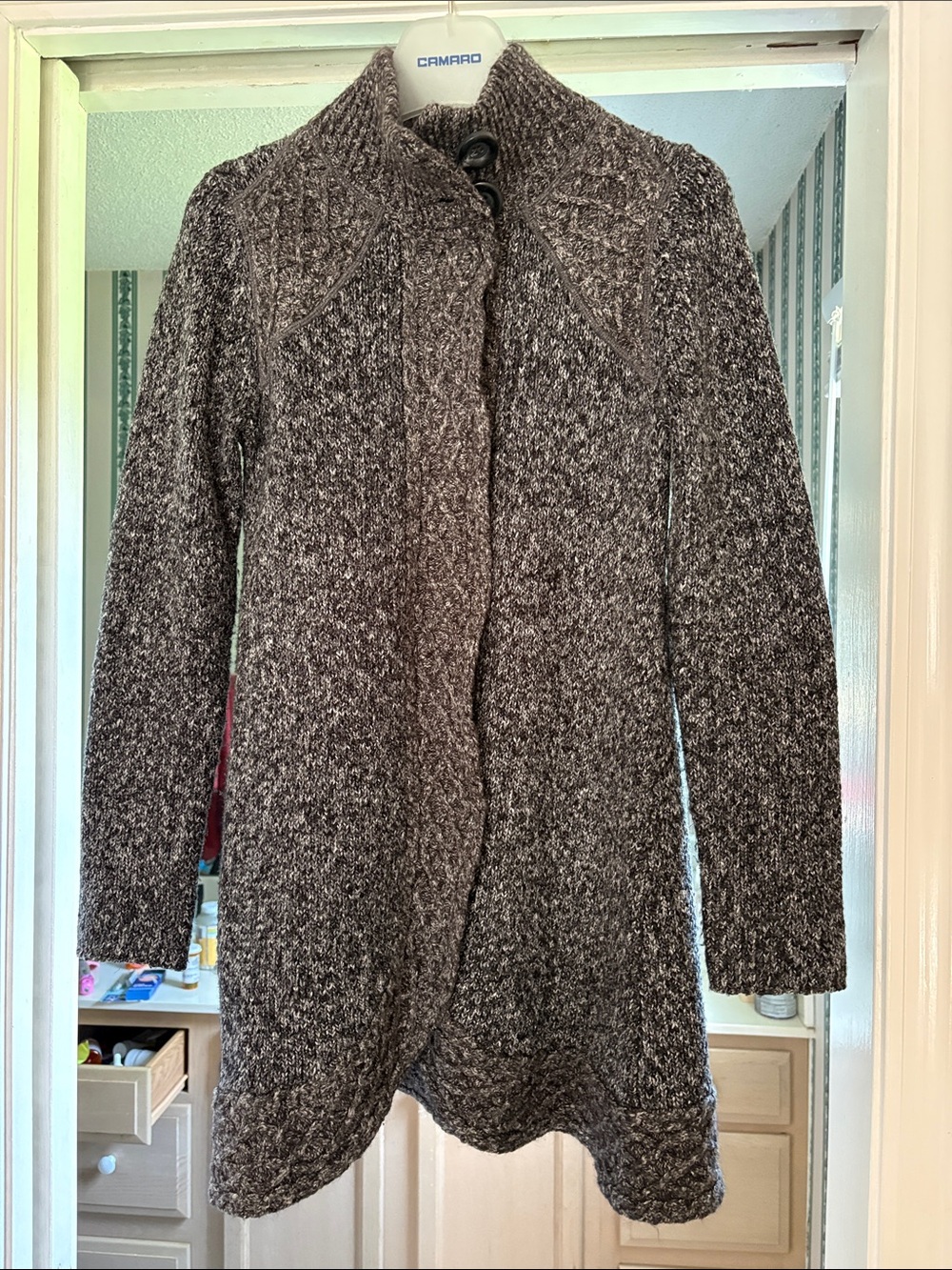 Prana Angelica Marled Black and Gray Longline Duster Cardigan